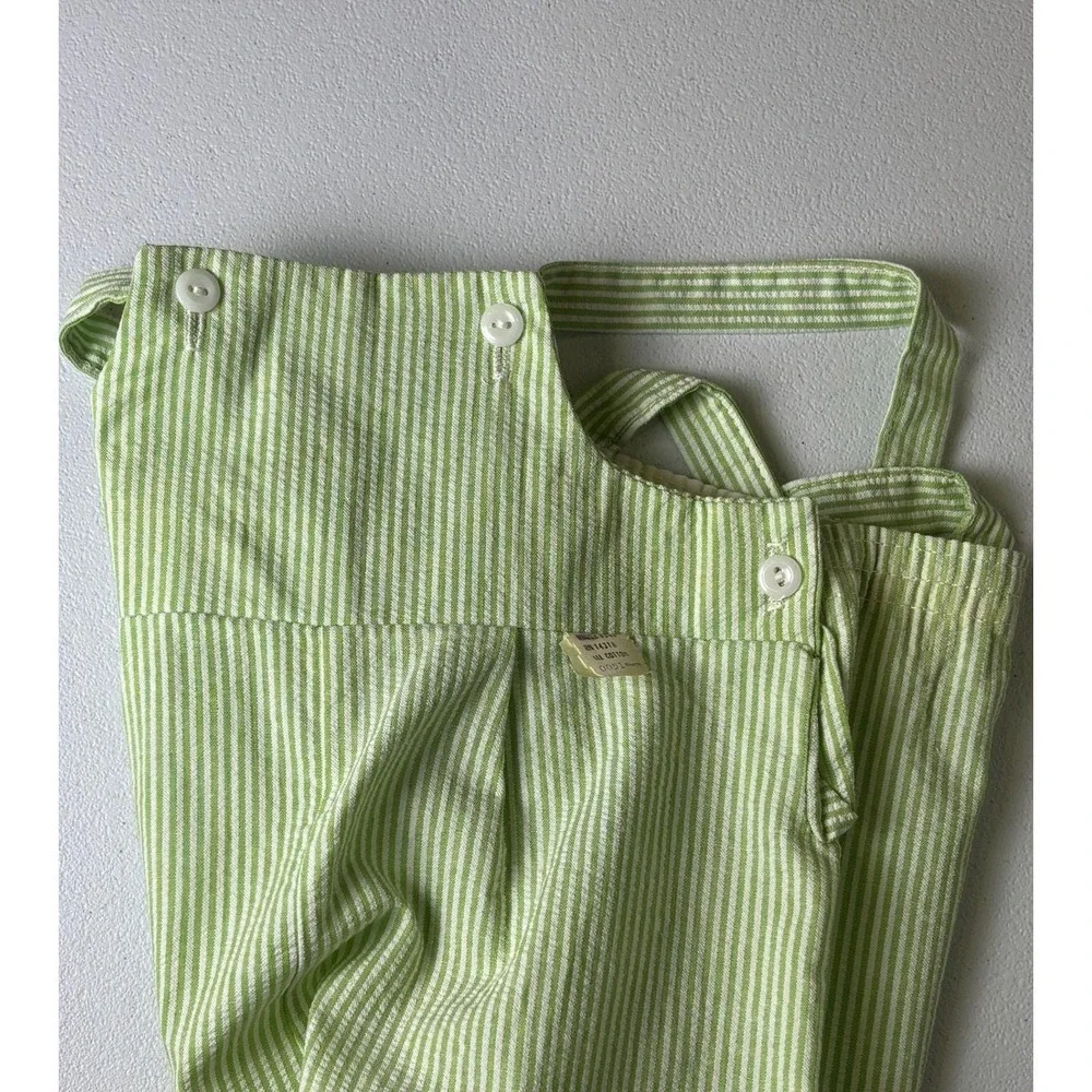 Penney's Seersucker Overalls Kids‎ Size 18M Green White Vintage Anchor Nautical